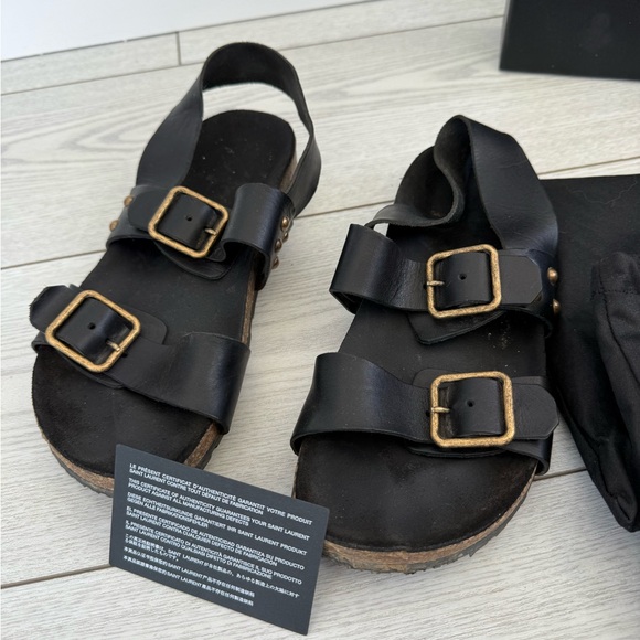 Saint Laurent 37.5 Jam Flat Slingback sandals black leather gold luxury summer - Picture 16 of 16